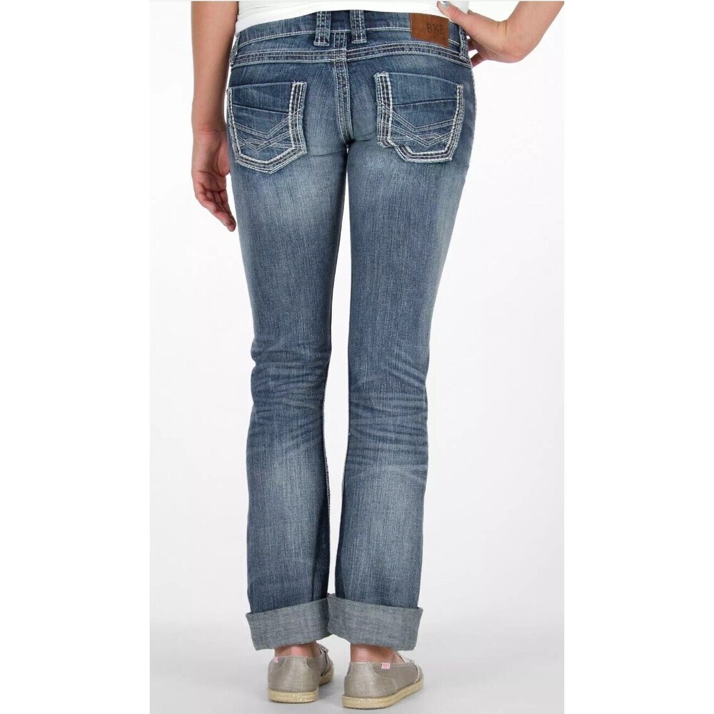 BKE Denim Stella Stretch Low Rise Jeans 29x32 Thick Stitch Distressed Festival